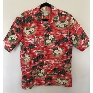 Vintage Hilo Hattie Hawaiian Shirt Red Floral, Outrigger 100% Cotton Med Men